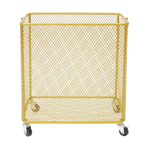 Image of Wire Metal Rolling Laundry Basket On Wheels,Gold Mesh Wire Laundry Basket Storage Cart for Bathroom Bedroom Dirty Clothes Storage (I)