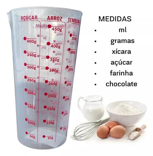 Kit 2 Copos Medidor Graduado 500 ml Plástico Resistente Transparente Receitas Precisão Versatil Usad