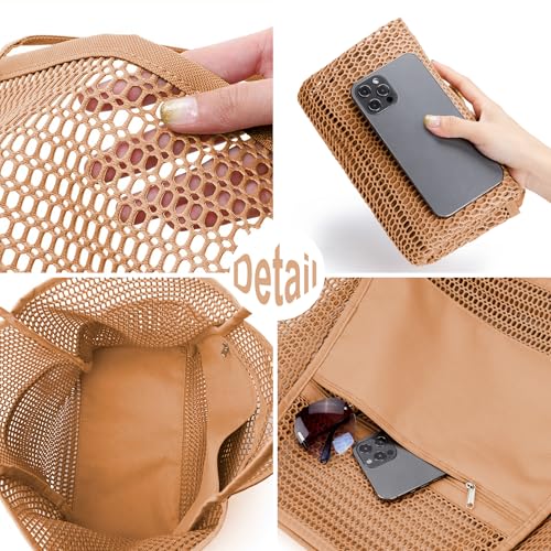 Image of KALIDI Beach Nylon Mesh Tote Bag, Casual Tote Bag Hobo Women Foldable MAX 23L Shoulder Bag For Beach Picnic Vacation
