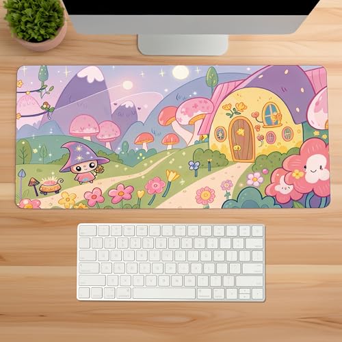 Image of Kawaii Witch Premium Desk Mat | Anti-Skid | Anti-Slip | 60 x 28 cm | Laptop Mat for Work from Home /Office /Gaming- Extended Mouse pad and Keyboard Desk mat
