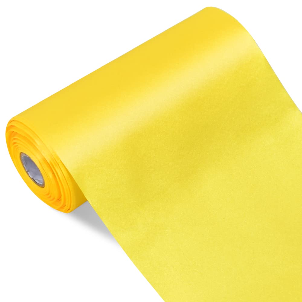 TONIFUL Lemon Yellow Wide Satin Ribbon - 150mm x 20m Yellow Satin Ribbons Solid Fabric Ribbons for Gift Wrapping Halloween Tree Wedding Car Chair Pageant Sashes Grand Opening Festival Party Decor — image 1