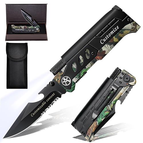 Image of ALBATROSS Personalized EDC Folding Knife with Custom Engraving for All US Holidays - Multi-Tool Includes Fire Starter, LED Light & Bottle Opener - Meaningful Gift for Father's Day, Mother's Day, Christmas, Birthday, Valentine's Day, Graduation, Independence Day, Flag Day, Memorial Day, Veterans Day - for Dad, Mom, Him, Her, Men, Women