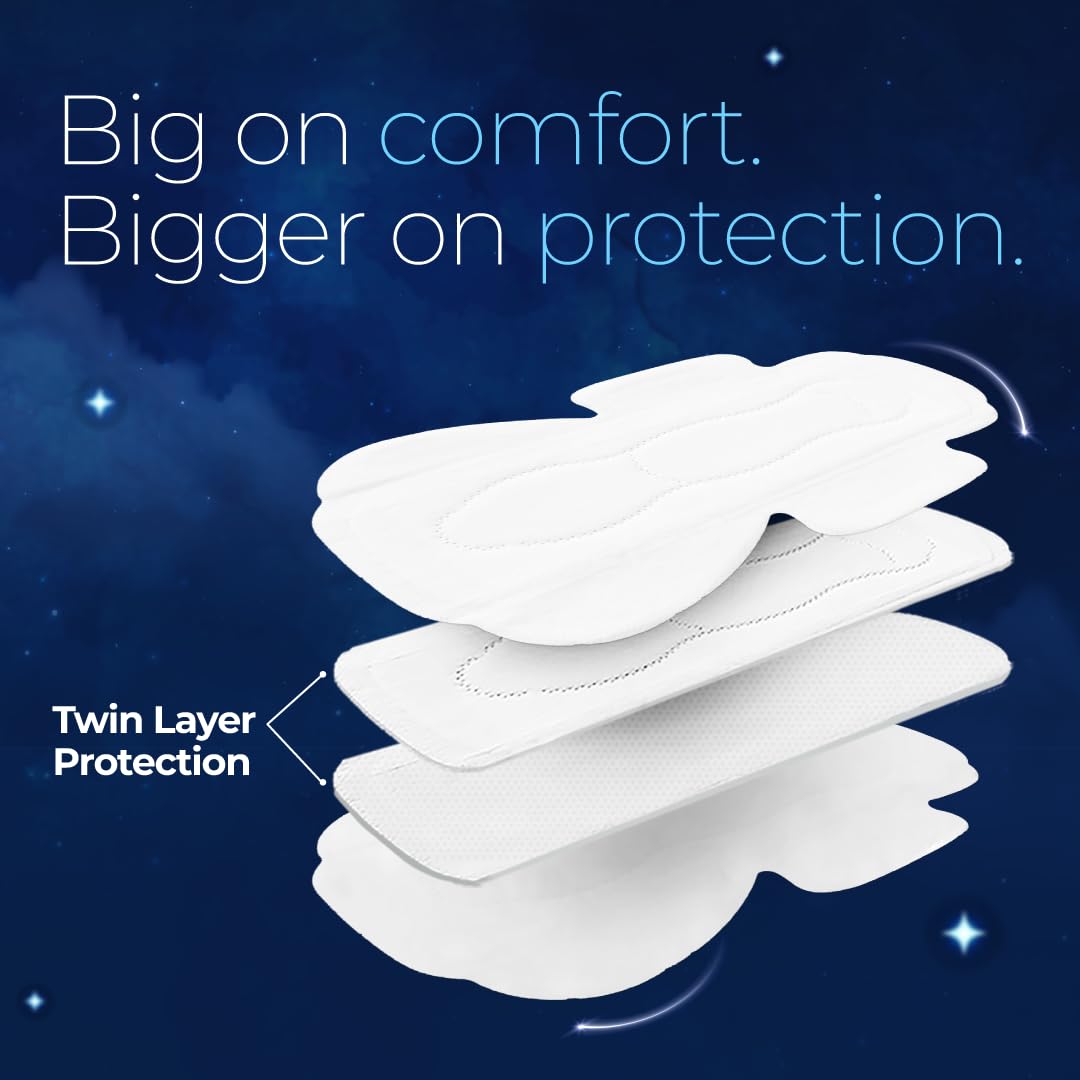Nua All Night Comfort Sanitary Pads | Pack of 10 (XL++ 320mm) | Twin Layer Protection | 50% Wider Back and Anti Stain Wings | Upto 10 Hours of Absorption | Super Soft and Breathable | No Rashes | 100% Toxic-Free 4