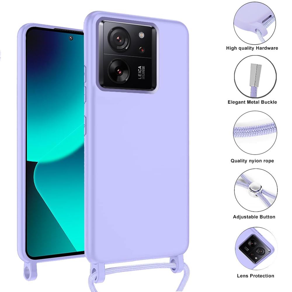 Coque Transparente En Silicone Pour Xiaomi 13T / 13T Pro 5G Avec Cordon Réglable – Housse Bandoulière Noire, Mains Libres