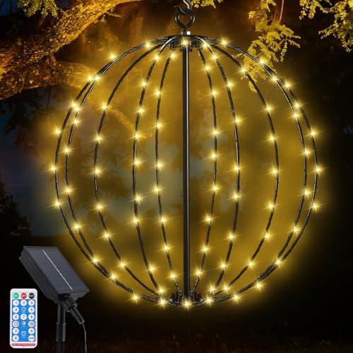Acxilexy Lumineuse Solaire Exterieur, 120LED Boule Lumineuse Pliable 8 Modes 30CM Imperméable Décoration Lumière Globes Lumineux Pour Noël, Jardin,...