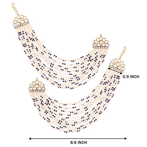 Aheli Kundan & Pearls Earrings with Chain Gift for Women Indian Traditional Bollywood Jewelry Blue4