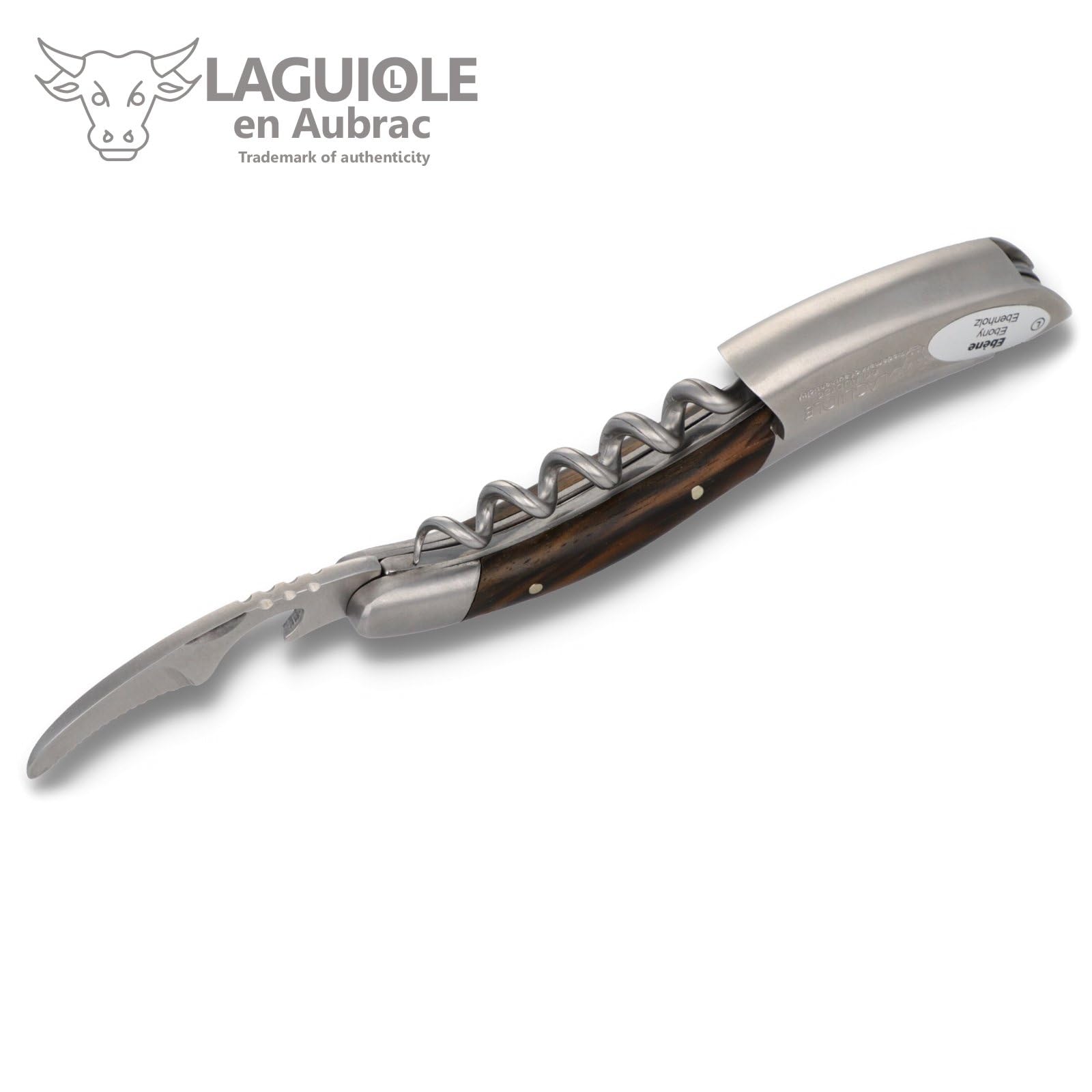 Laguiole en Aubrac Kellnermesser - Makassar Ebenholz - Edelstahl matt - Weinöffner Sommelierbesteck Korkenzieher Frankreich