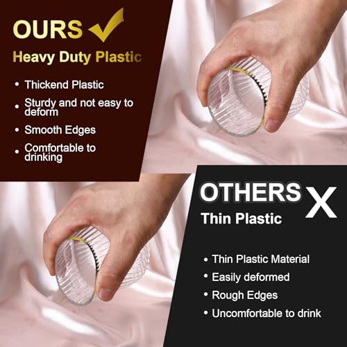 Image of Lueumxc 40 Pack Plastic Ribbed Wine Glasses, 14Oz Origami Disposable Wine Glasses Unbreakable Clear Plastic Cocktail Glasses Recyclable Shatterproof Reusable Wine Cups (14oz-Gold Rim 40pack)