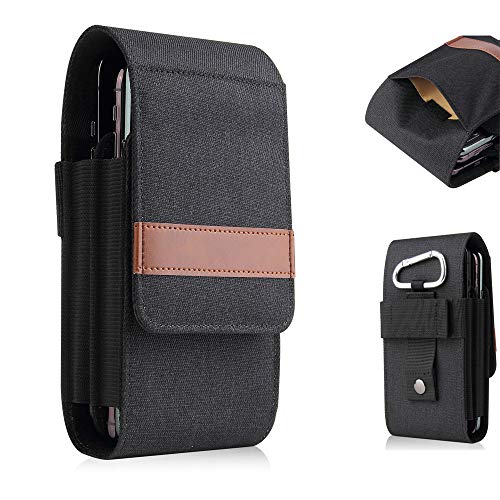 Vertical Nylon Dual Pocket Phone Holster Pouch Belt Clip Case Holder for Two iPhone 14 Pro Max, 13 Pro Max, 12 Pro Max, Galaxy S23 Ultra, S22 U S21 Ultra, S20 Plus, A14, A54, A15, Moto G Power, G Play