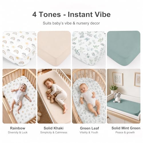 Image of 4 Pack Bassinet Sheets (20 inch x 33 inch), Compatible with Angelbliss, YADAQE, Maxi-COSI Iora /Swift, Pamobabe, BIERUM and Papablic Baby Bassinet, Soft and Skin-Friendly, Mint Green and Color Rainbow