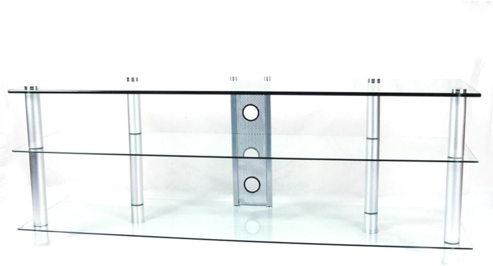 Tier One Designs Clear Glass and Aluminum TV Stand with Wire Management, 60"