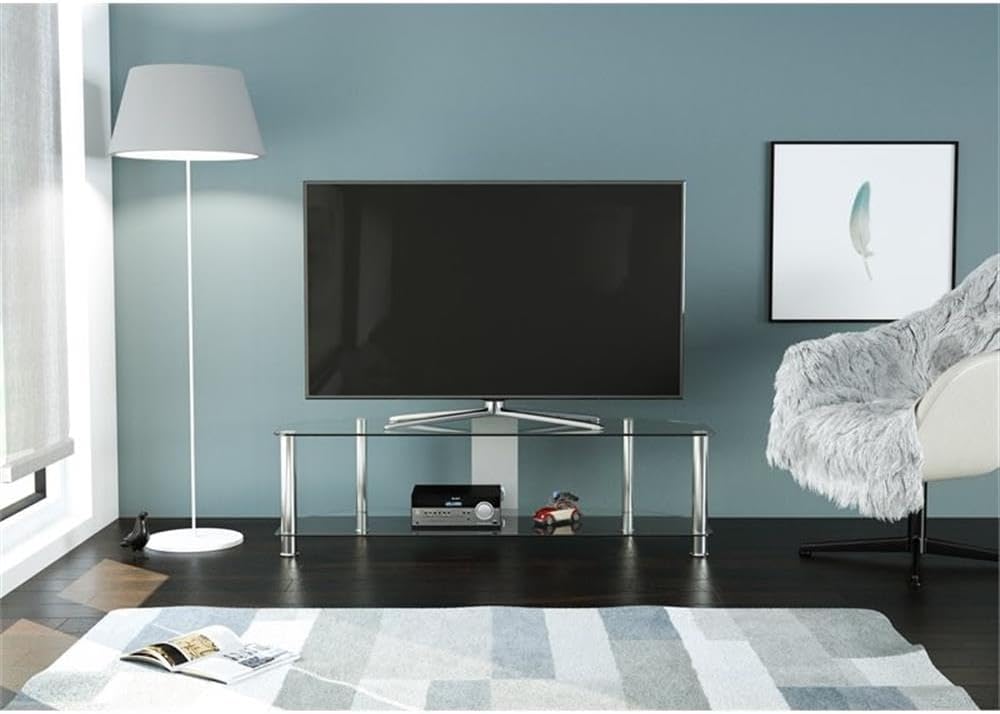 AVF Steel TV Stand with Cable Management for up to 65" TVs in Clear/Chrome