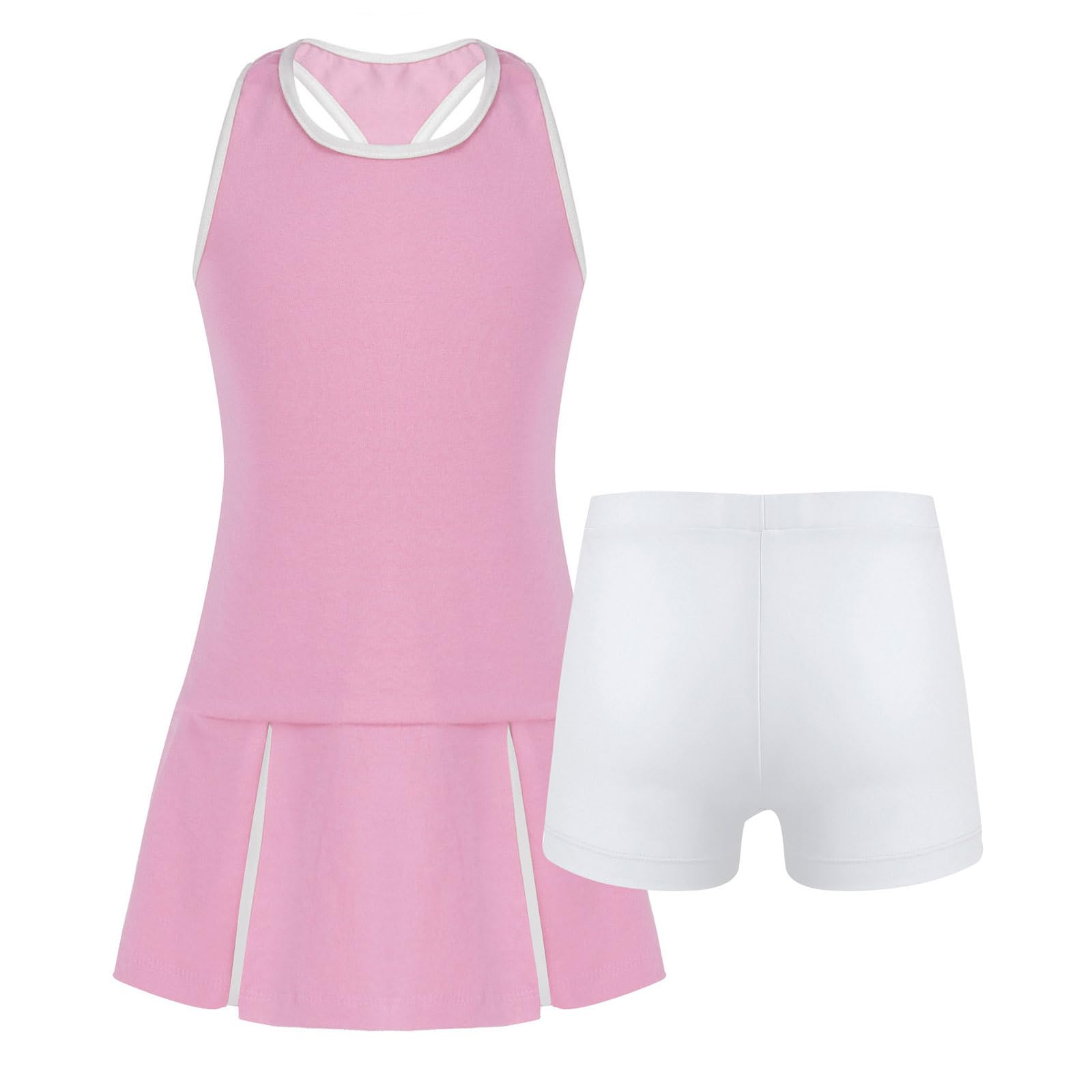 YOOJIA Conjunto de Chándal de 2 Piezas para Niñas Ropa Deportiva Vestido sin Mangas con Pantalones Cortos para Tenis de Verano de Moda