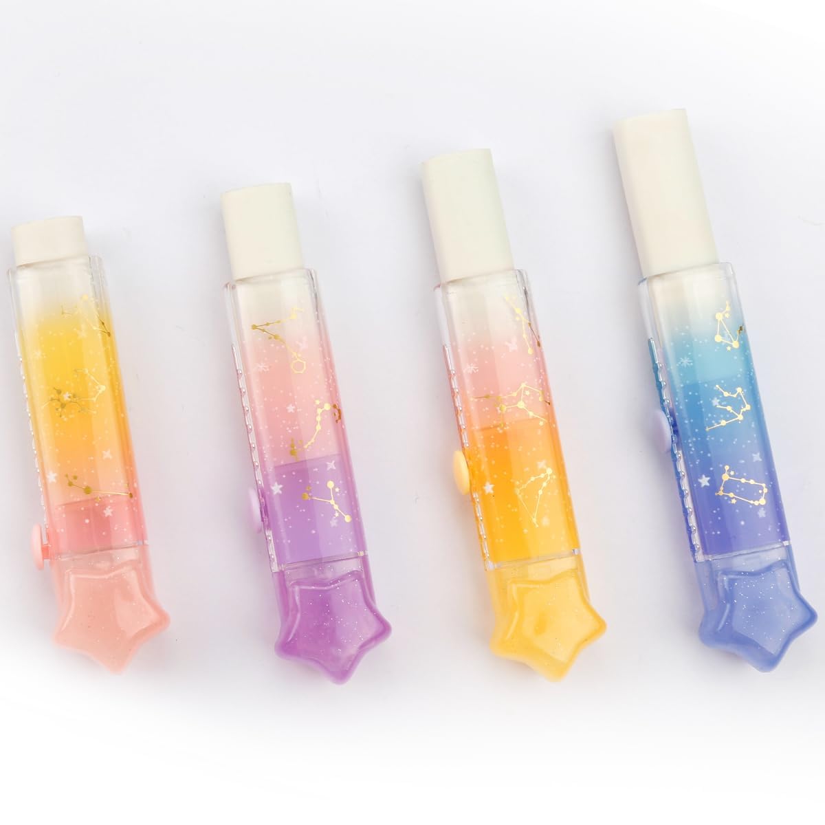 Vanyibro Cute Star-Shaped Erasers, 4 Pcs for Kids, Retractable Cartoon Pencil Eraser, Push-Pull Rubber Eraser