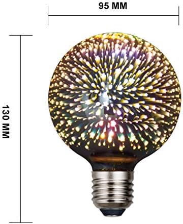 KLED LED Vintage Edison Bulb, G95 3W, Fireworks Filament Bulb 3D Colorful Lamp Bulb, 300 Lumen, 2700K (Warm White), Decorative Light Bulb, Medium Base E26, 110-120v (G95)