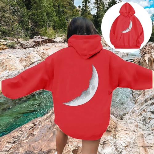 Moletom feminino com estampa fofa, leve, confortável, roupa de outono com bolsos, Vermelho, 4G