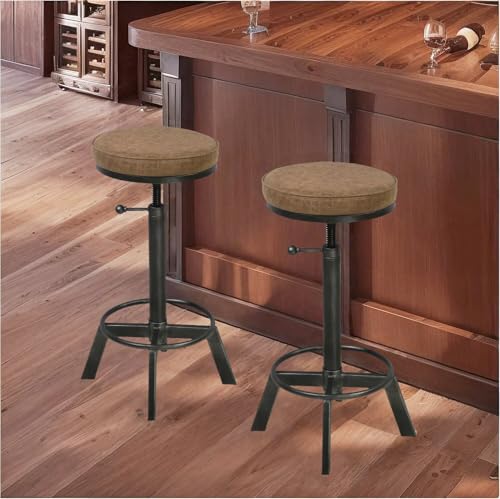 Butaco Industrial Vintage, asiento de PU ajustable en altura 23.7-29.5 pulg, con base de hierro fundido y rotación 360°, juego de 2