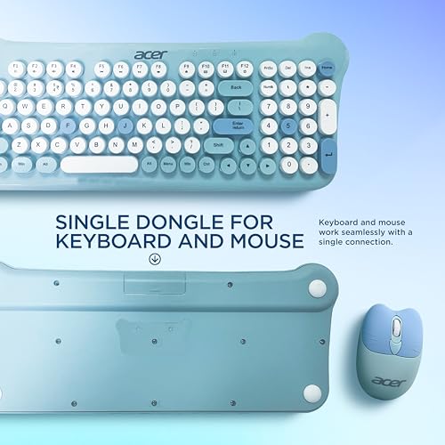 Image of Acer Cuteo Wireless Keyboard and Mouse Combo | 2.4GHz Wireless USB Receiver | Retro Round Keycaps | 1200 DPI Optical Mouse | Plug & Play Compact Design for PC, Laptop, Office & Home Use | Blue