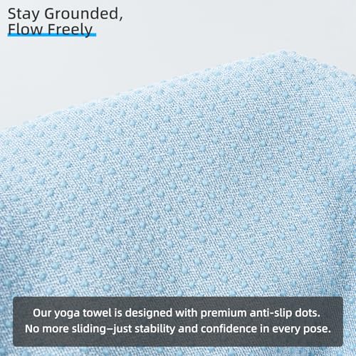 YESLIFE Non-Slip Extra Thick Hot Yoga Towel with One Sweat Towel, Microfiber Sweat Absorbent Yoga Mat Towel with Grip Dot, Pilates Mat, 72" x 24", Light Blue - Image 5