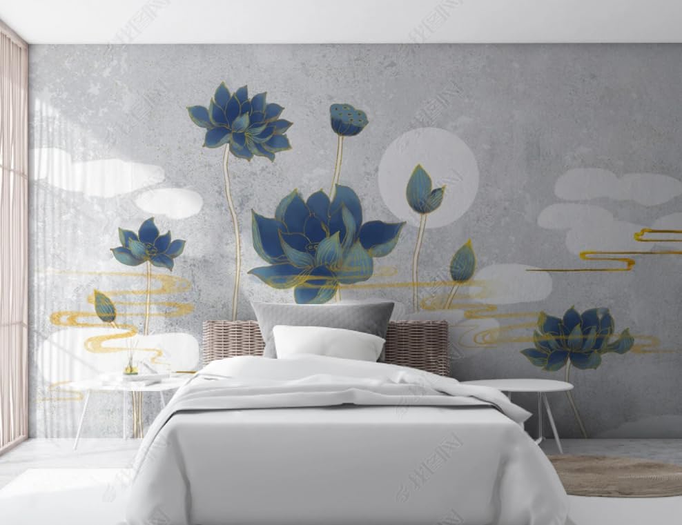 Papier peint lotus bleu panoramique : créez un salon majestueux