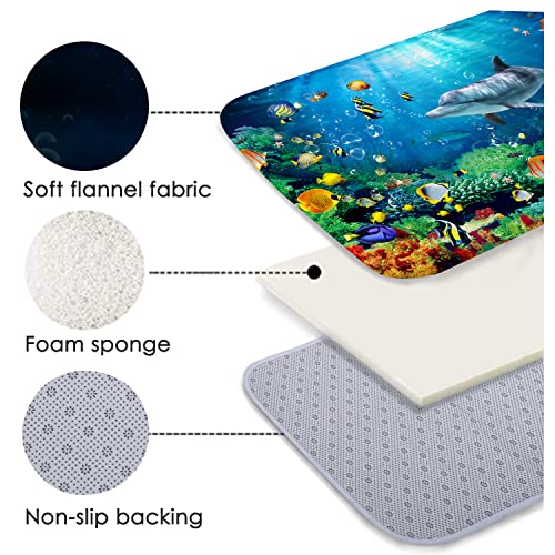 Lyfans Bath Rugs Sponge Foam Absorbent Soft For Bathroom And Kitchen (24X71 Inches),Flannel Mat Non Slip Bright 3D Print For Bedside And Living Room(Dolphin Coral Fish School) #TOP3