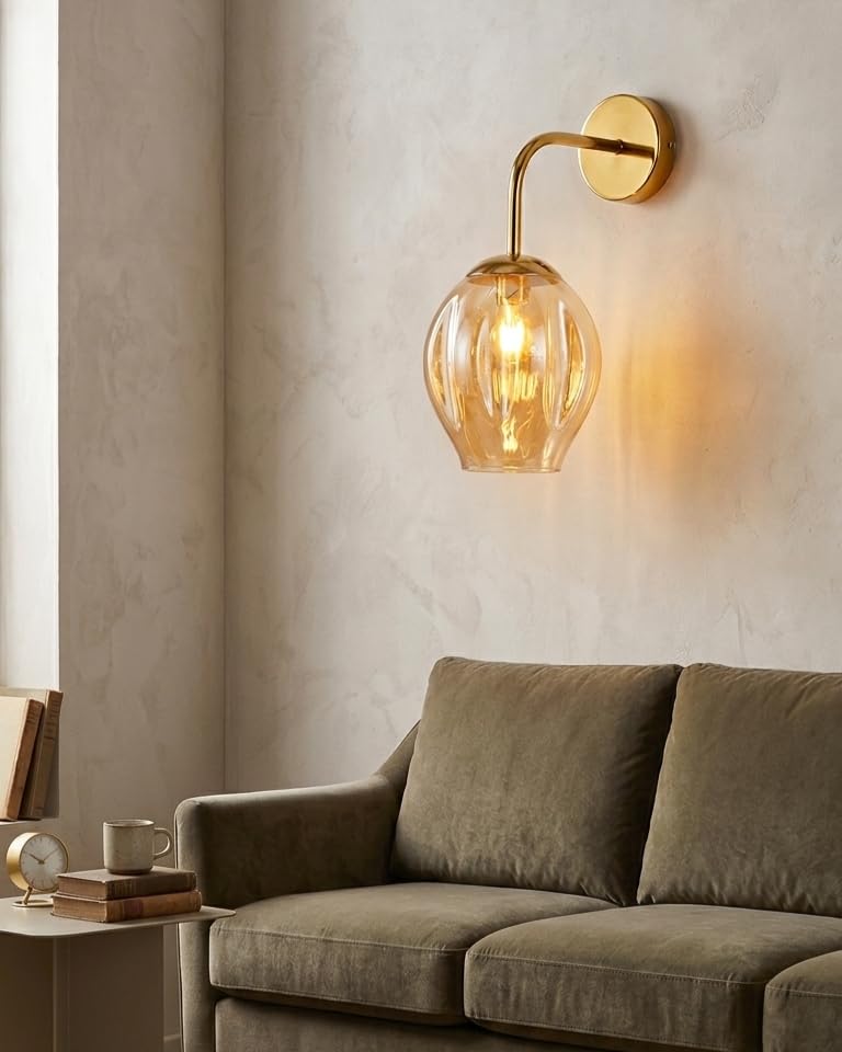 Image of Amber Glo Wall Light | Decorative Indoor Wall Lamp For Bedroom Living Room Hallway Drawing Room Decor | Modern Home Lighting Fixture Without Bulb | Contemporary Wall Mounted Light | Design - 01