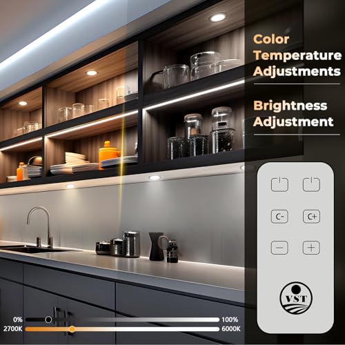 Image of VST Under Cabinet Mini Panel Lighting 3.94inch 12V 2.5W(Total 15W) with Wireless Dimmer Switch, Surface Mount Puck Light for Kitchen Van Truck Car Galley Downlight 6Pack(Round 2700K-6500K)