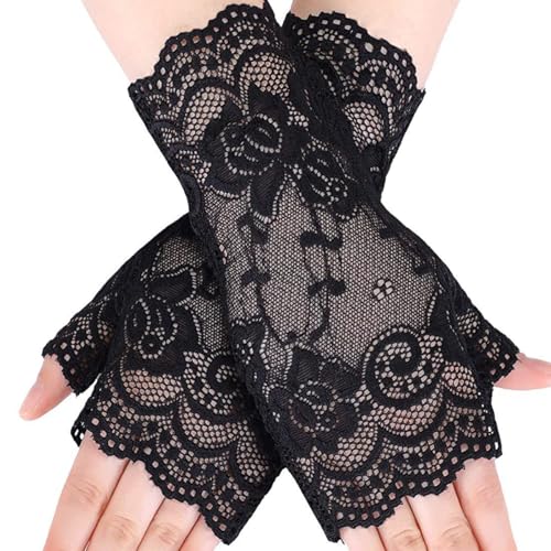 Fingerless Lace Gloves White Wrist Hand Sleeve Lace Elastic Bracelet for Wedding,Tea Party,Masquerade,Daily Cuff