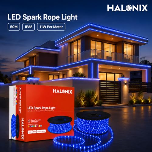 Image of Halonix 50 Meter LED 120 Led /MTR Rope Light for Home Decoration | IP65 Certified, BIS Approved | Indoor and Outdoor use | Direct Plug-in | 700 Lumens in Every Meter | Pack of 1 (Blue)