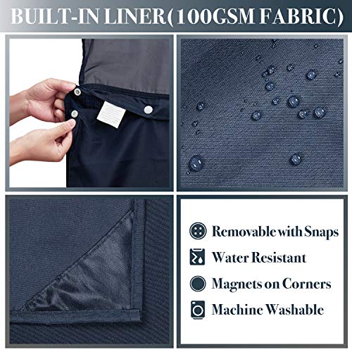 N&Y Home Waffle Weave Shower Curtain With Snap-In Fabric Liner & Metal Hooks Set - Hotel Style, Mesh Top Window, Water-Repellent & Washable - 71X72, Navy Blue #TOP2