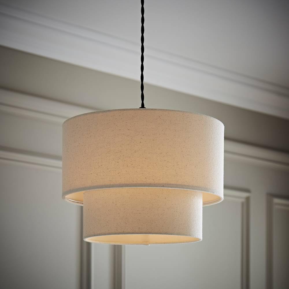 Valuelights Unisex Natural Jodie Linen Two Tier Easy Fit Drum Ceiling Light Lamp Shade With Bulb In