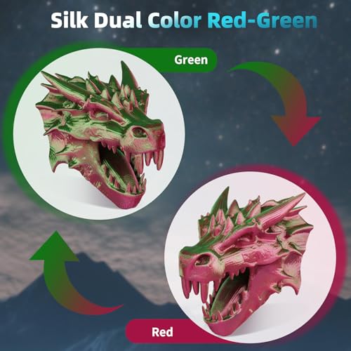 Image of Dual Color Silk PLA 3D Printer Filament 1.75mm, Dual Color 2-in-1 Green-Red Silk Filament 1KG Spool (2.2lbs) Dimensional Accuracy Probability + /- 0.02mm Fit Most FDM 3D Printer, Red-Green