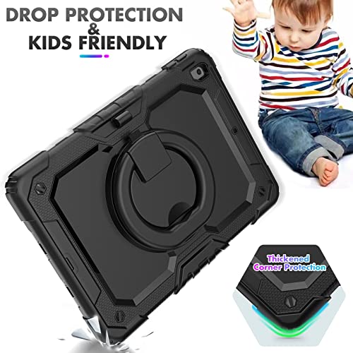 Timecity Ipad 7Th/ 8Th/ 9Th Generation (10.2 Inch) Case 2019/2020/ 2021 For Lively And Active Users, Durable Sturdy Protection Case With Screen Protector, Handle Kickstand Strap Pencil Holder - Black #TOP2