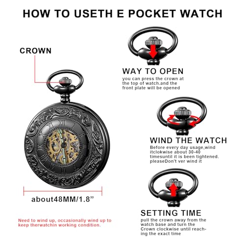Image of Vintage Gold Double Sides Open Case Mechanical Men's Pocket Watch,Double Face Roman Dial Clock Hand Wind Pocket Watch for Men with FOB Chain