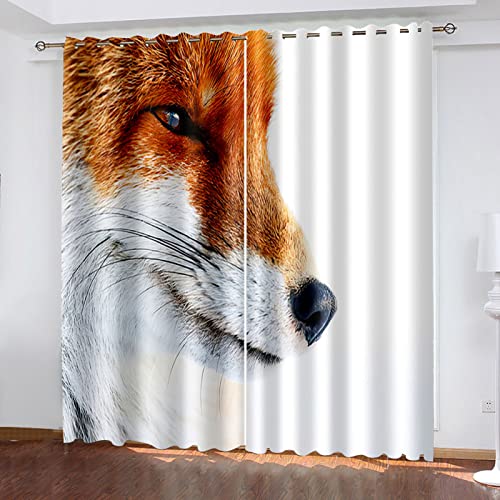 HOUKAI Cortinas Opacas Termicas Aislantes Frio Y Calor 3D Zorro Artístico Cortina Habitacion Opaca Termica 2 Piezas 200x220 Cm con Ojales, Cortinas Salon Dormitorio Aislantes Frío Calor Luz
