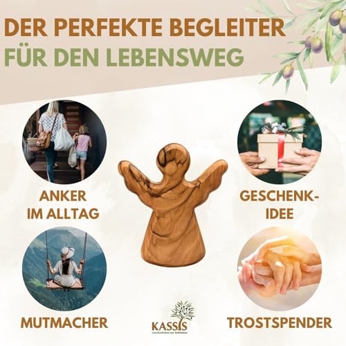 Kassis Geschenkartikel Olivenholz-Schutzengel - Handgefertigte Engel-Figur aus Bethlehem - Schutzengel-Glücksbringer - (ohne Gravur) - (1 Stück)