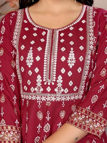 Image of rangita Women Rayon Regular Fit Embroidered Calf Length Anarkali Kurti | Kurta