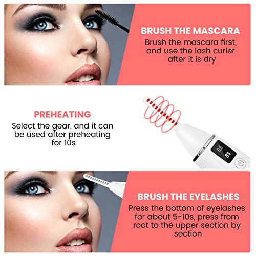 Heated Eyelash Curler, HOCOSY Electric Eyelash Curler 【2020 Newest】Mini USB Portable Eye Curler With LED Screen Display for Eyelashes Quick Natural Curling, Fast Heating and 24 Hours Long Lasting