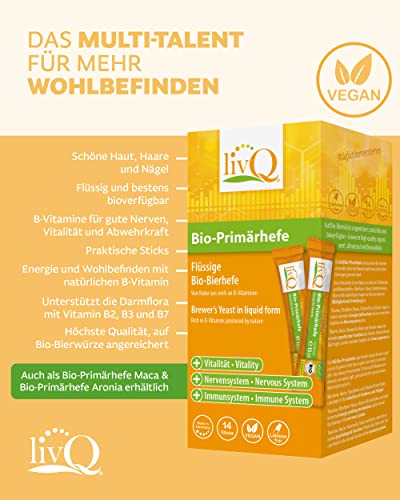 livQ Bio-Primärhefe pur - Superfood Immun-Booster flüssig, Bio Bierhefe aus Primärfermentation mit B-Vitaminen, Erfrischend, Vegan & laktosefrei I 210ml