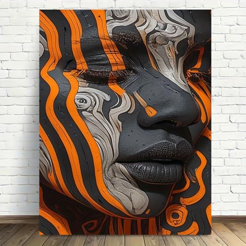 Tableau abstrait orange et noir 50x70cm toile moderne salon