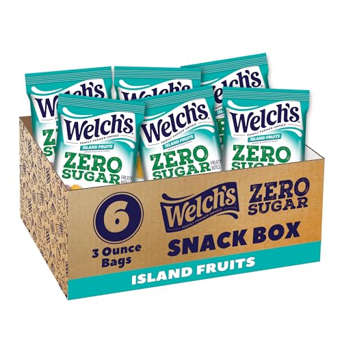 Welch's Zero Sugar Fruity Bites, Island Fruits Snack Box, Gluten Free & Sugar Free Snacks, 3oz Snack Packs (Pack of 6)