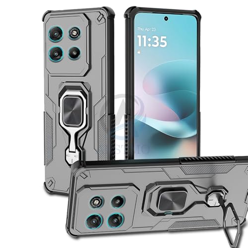 Image of AESTMO Armor Back Cover for Motorola Moto G67 Power / G57 Power 5G | Ring Holder & Kickstand & Camera Protection in-Built | 360 Degree Protection Back Case Cover (Black)