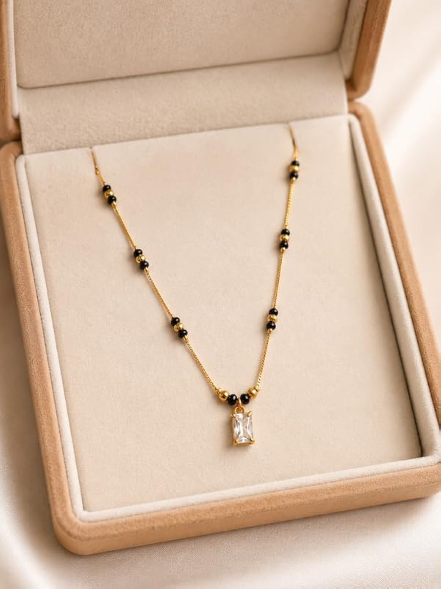 Rectangular Pendant Black Bead Mangalsutra for Women