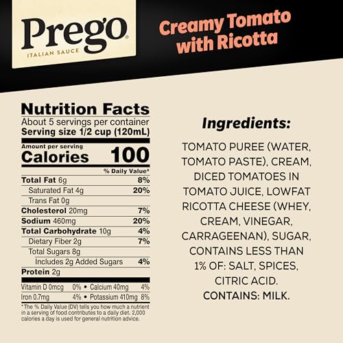 Image of Prego Creamy Tomato Pasta Sauce With Ricotta Cheese, 23.75 oz Jar (Pack of 2)