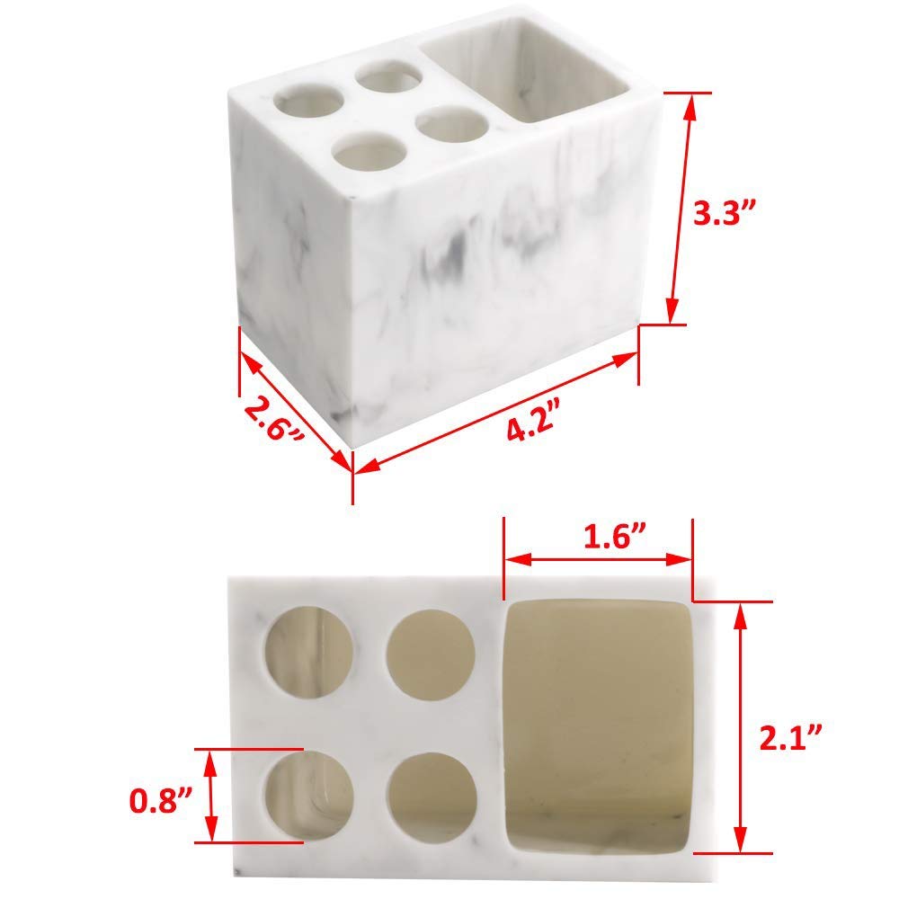 Set Bagno Marmorizzato In Resina – 5 Pezzi Con Portaspazzolini, Distributore Sapone E Vassoio, Colore Bianco