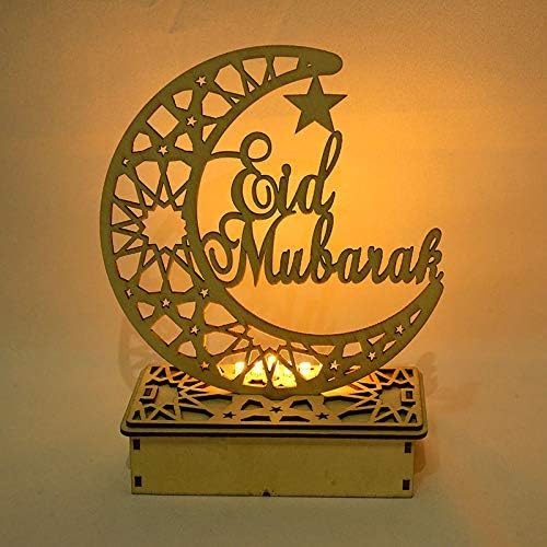 Κεριά LED με ξύλινο μενταγιόν Eid Mubarak Star and Moon Light για μουσουλμανικό ισλαμικό φεστιβάλ Μουμπάρακ διακόσμηση γάμου_voghion.com