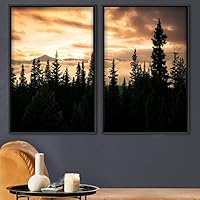 2 Piece Framed Canvas Wall Art Sunrise in The Trees Canvas Prints Home Artwork Decoration for Living Room,Bedroom - 16