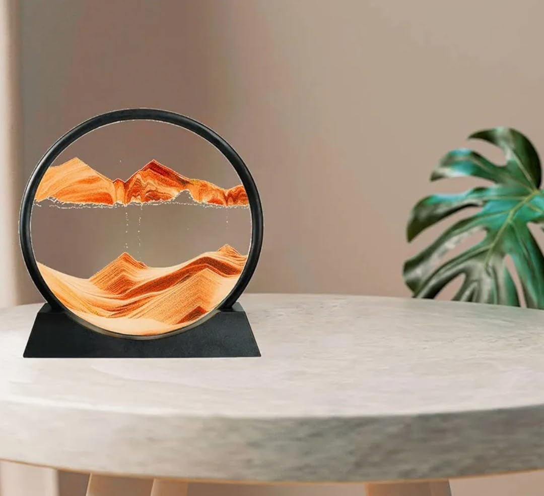 Bunny zilla Redvant Moving Sand Art Picture Glass Liquid Painting 3D Natural Landscape showpieces for Home Decor Antique Gifts for Kids Office Desktop Decoration Desk Table Decorative Items (Yellow)