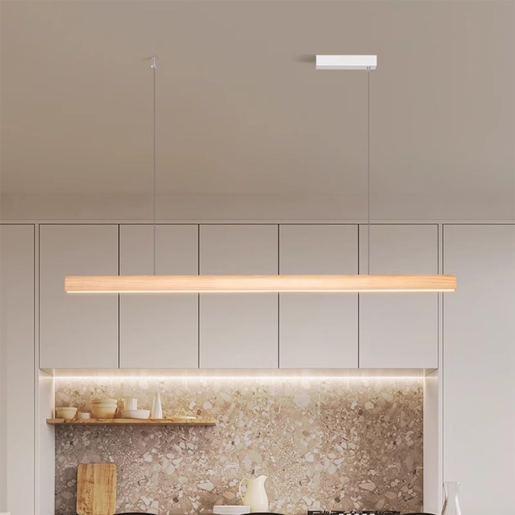 Luminaire LED Suspension Dimmable Cuisine Salle a Manger, 32W Lampe à Suspension avec Télécommande, Lustre Design Moderne Réglable en Hauteur, pour Salon Chambre Table a Manger Couloir(Holz,100cm)