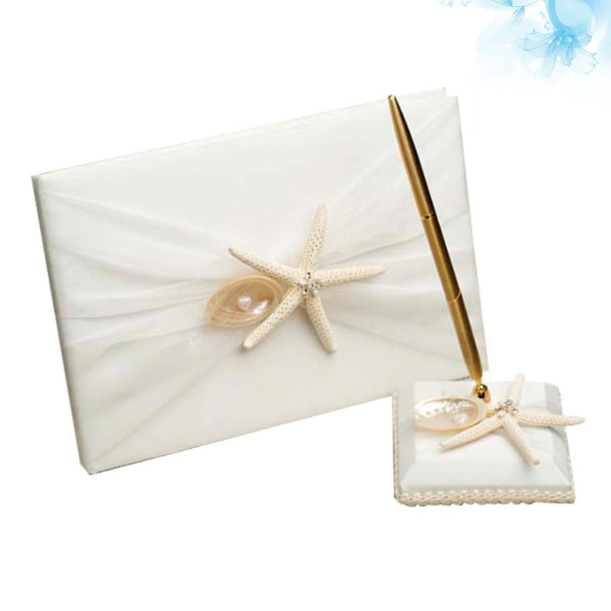 WOONEKY Guest Book per Cerimonia di Nozze e Fidanzamento Bianco in Stile Spiaggia con Stella Marina con Funzione di Registrazione Messaggi e Presenze Matrimonio
